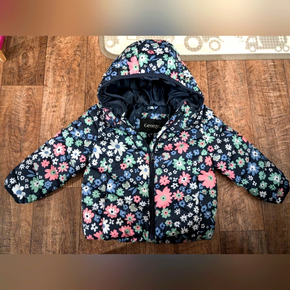 Floral puffer jacket size 3T EUC